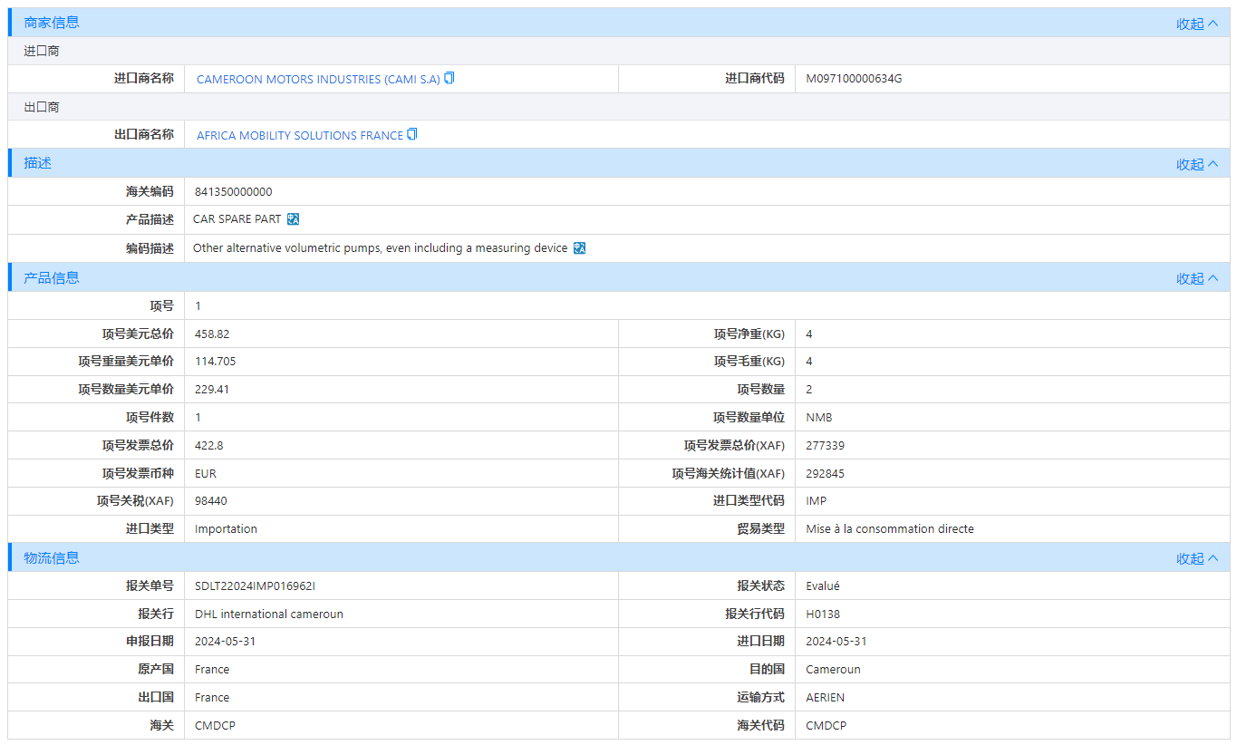 喀麦隆海关数据,海关数据,EVO视讯 EVO真人海关数据